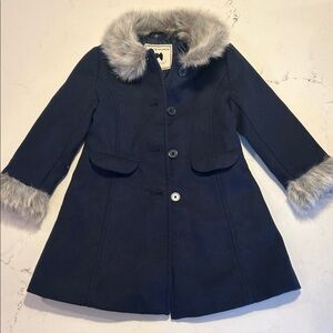 Janie and Jack Navy Pea Coat with Faux Fur Trim